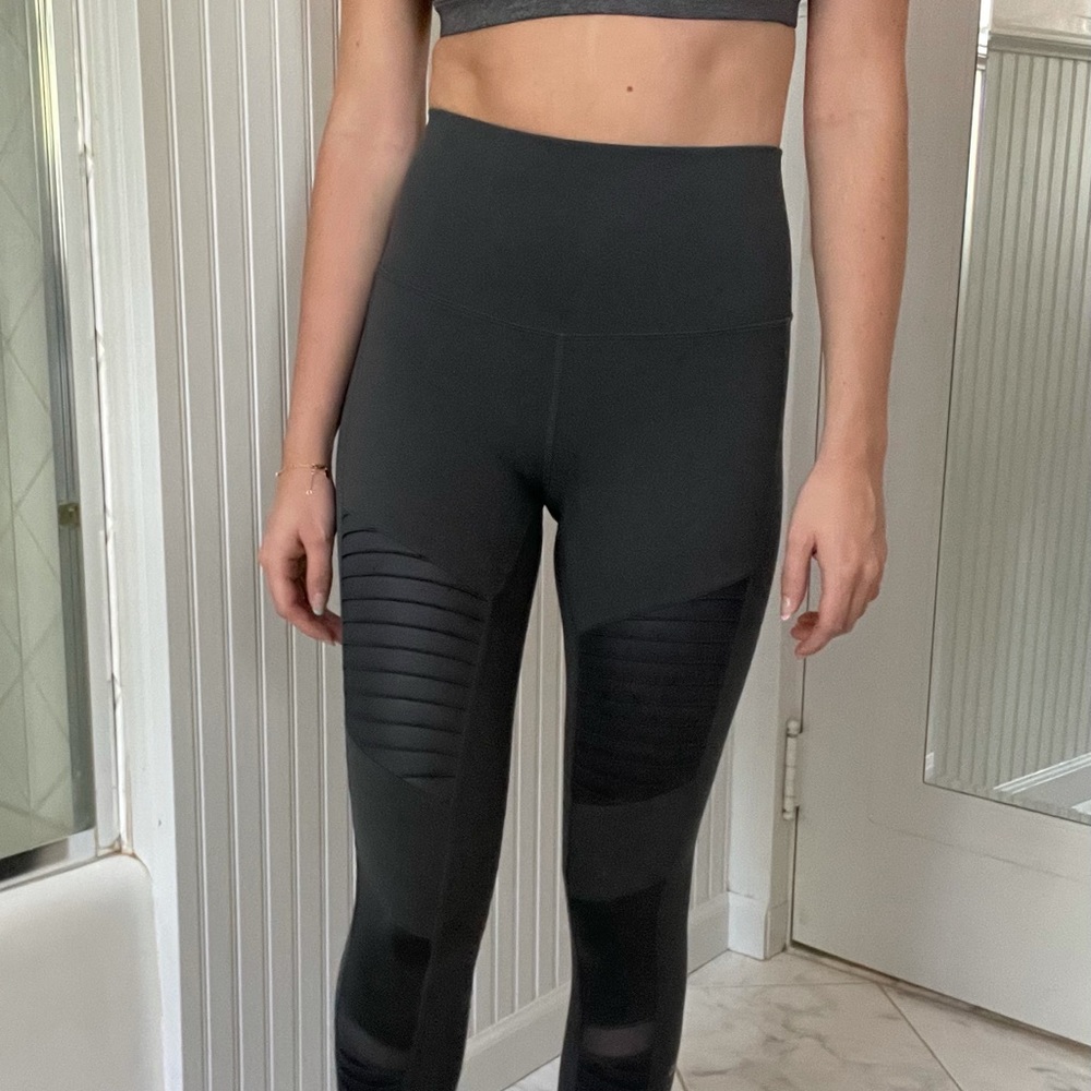 Alo Yoga Grey Leather Moto Leggings